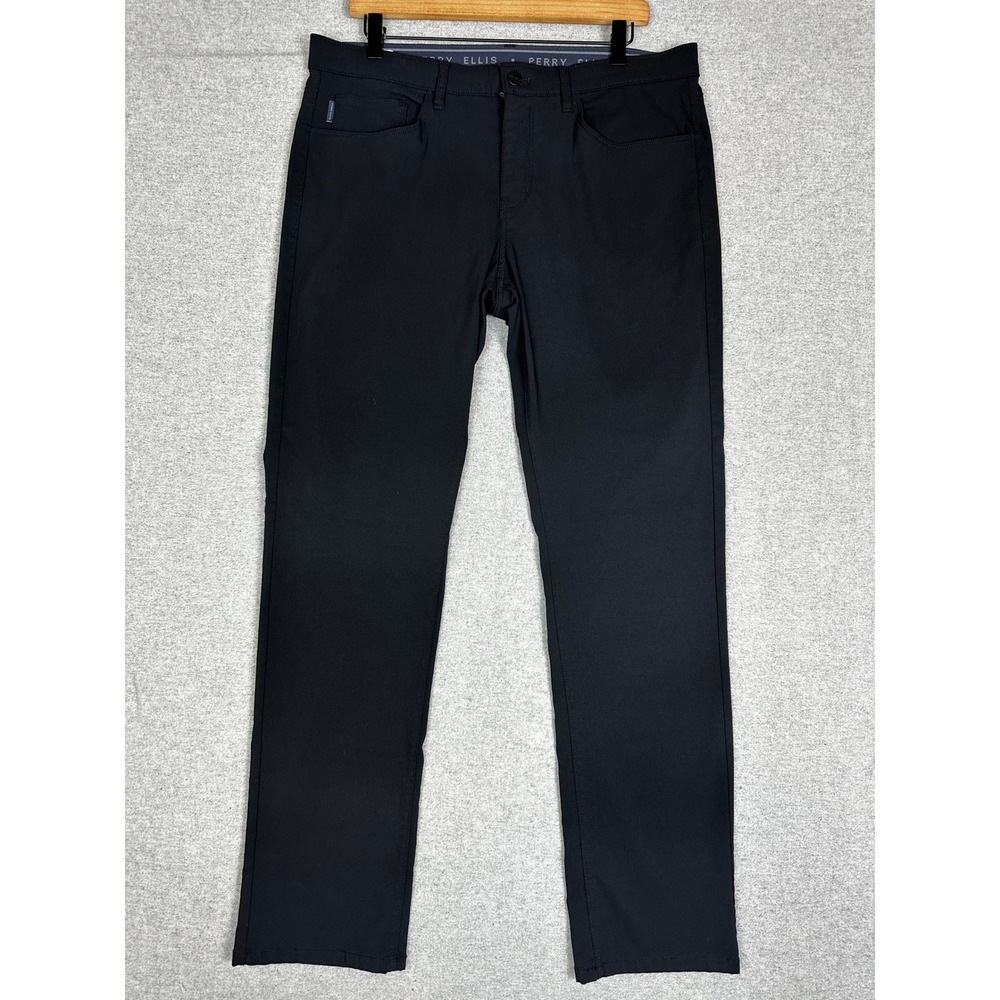 Perry Ellis Tech Pants Mens 34x32 Black Travel Commute Stretch Chino Trousers